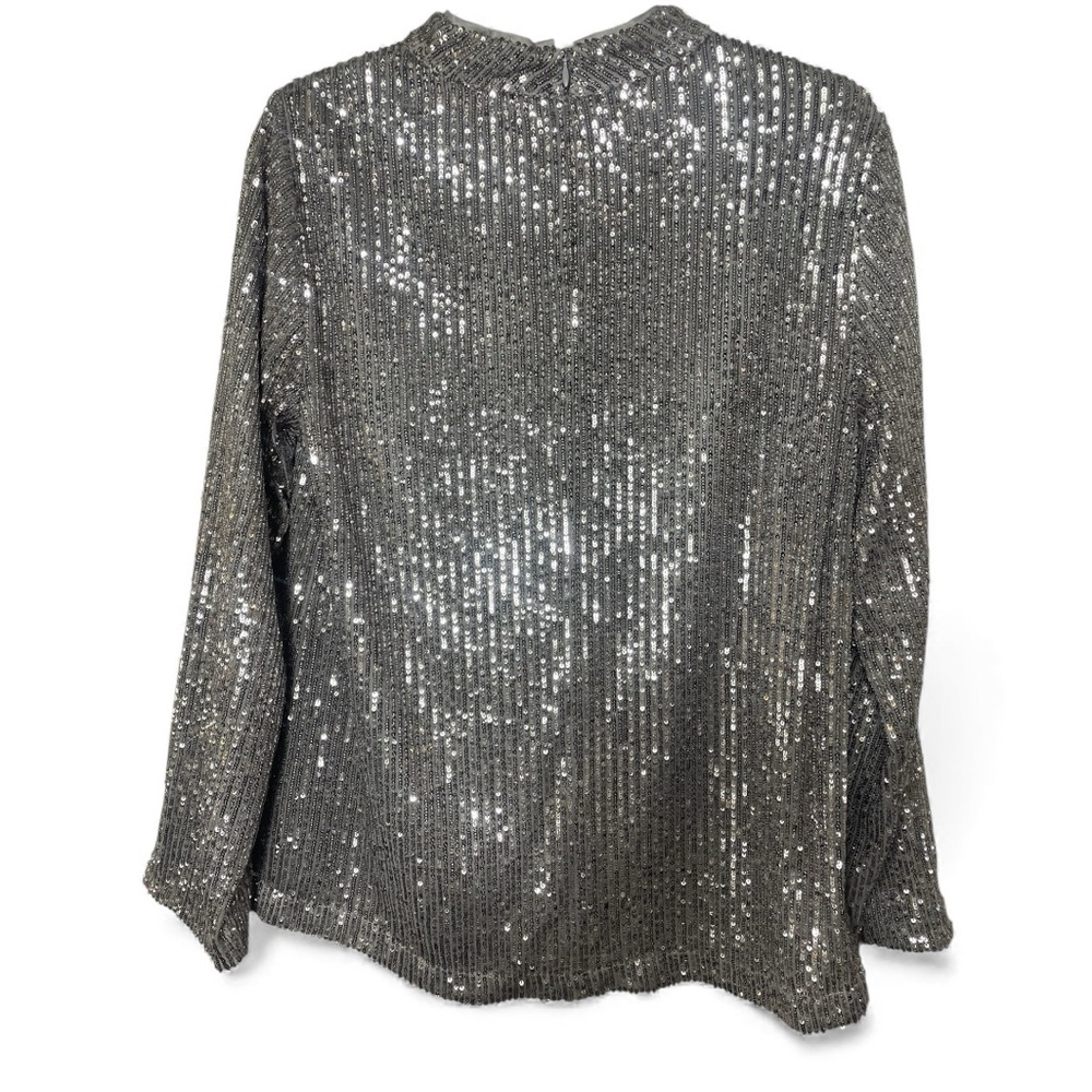 NWT Soft Surroundings Long Sleeve Silver Sequin Top Size Medium - Picture 2 of 8